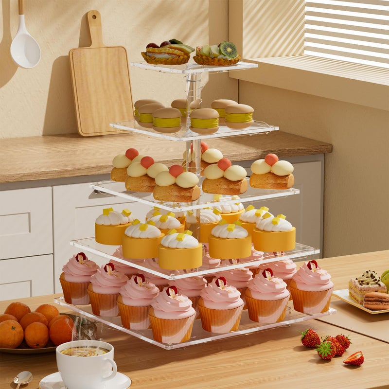 weddingwish 5 Tier Acrylic Cupcake Stand with LED Light, Clear Cupcake Stand for 50 Cupcakes, Cupcake Holder Tower Dessert Table Display Set for Birthday, Baby Shower, Tea Party and Wedding DÃ©cor - Image 5